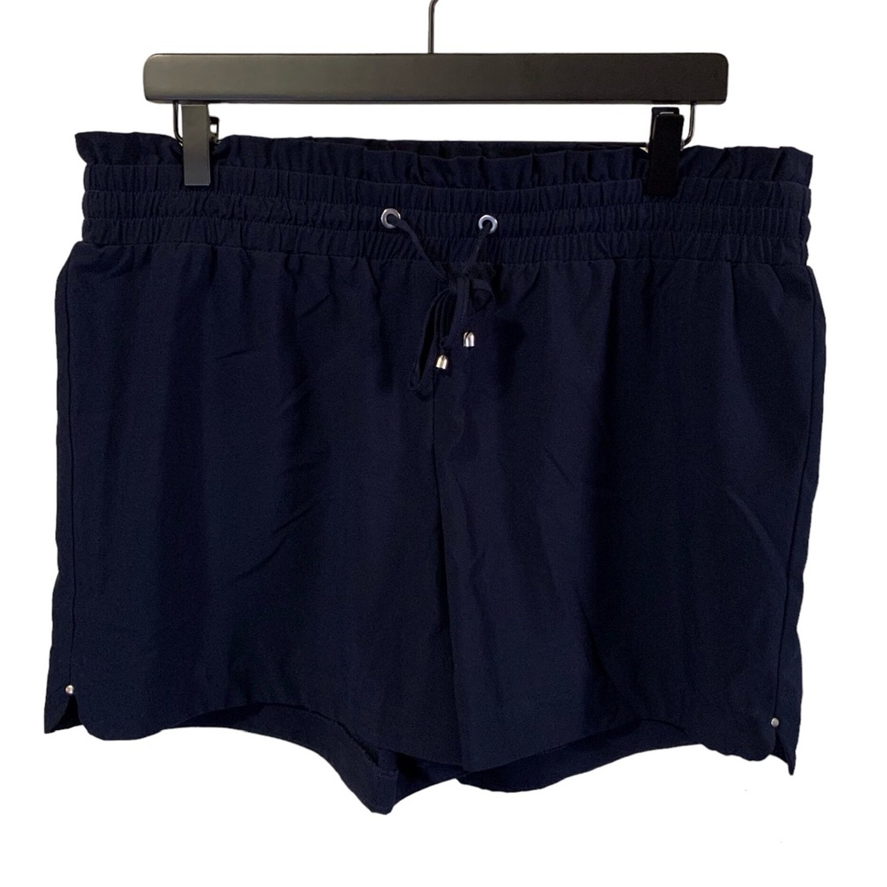 Soho Apparel Women's Size Large Solid Blue Drawstring Stretch Waist Shorts